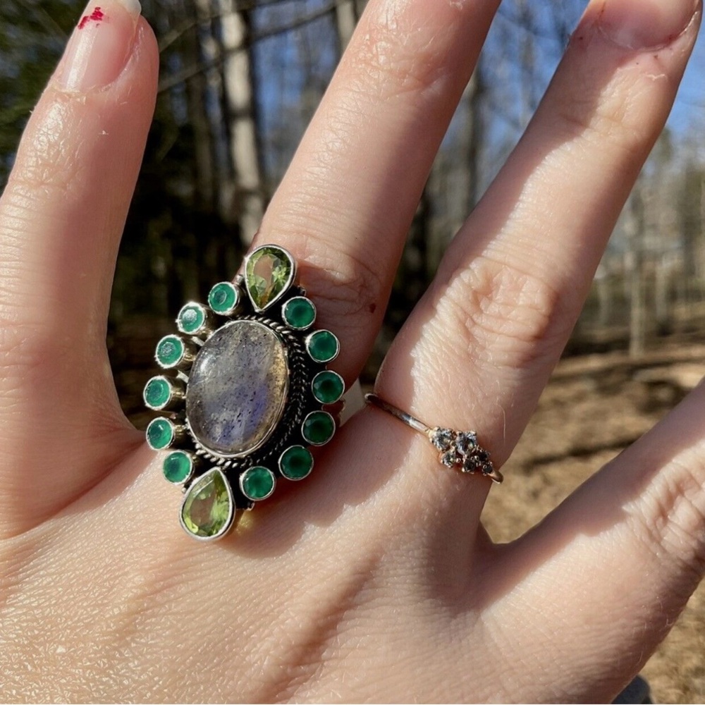 NICKY BUTLER NB Sterling Silver Labradorite And Peridot Gemstone Ring - Picture 2 of 5